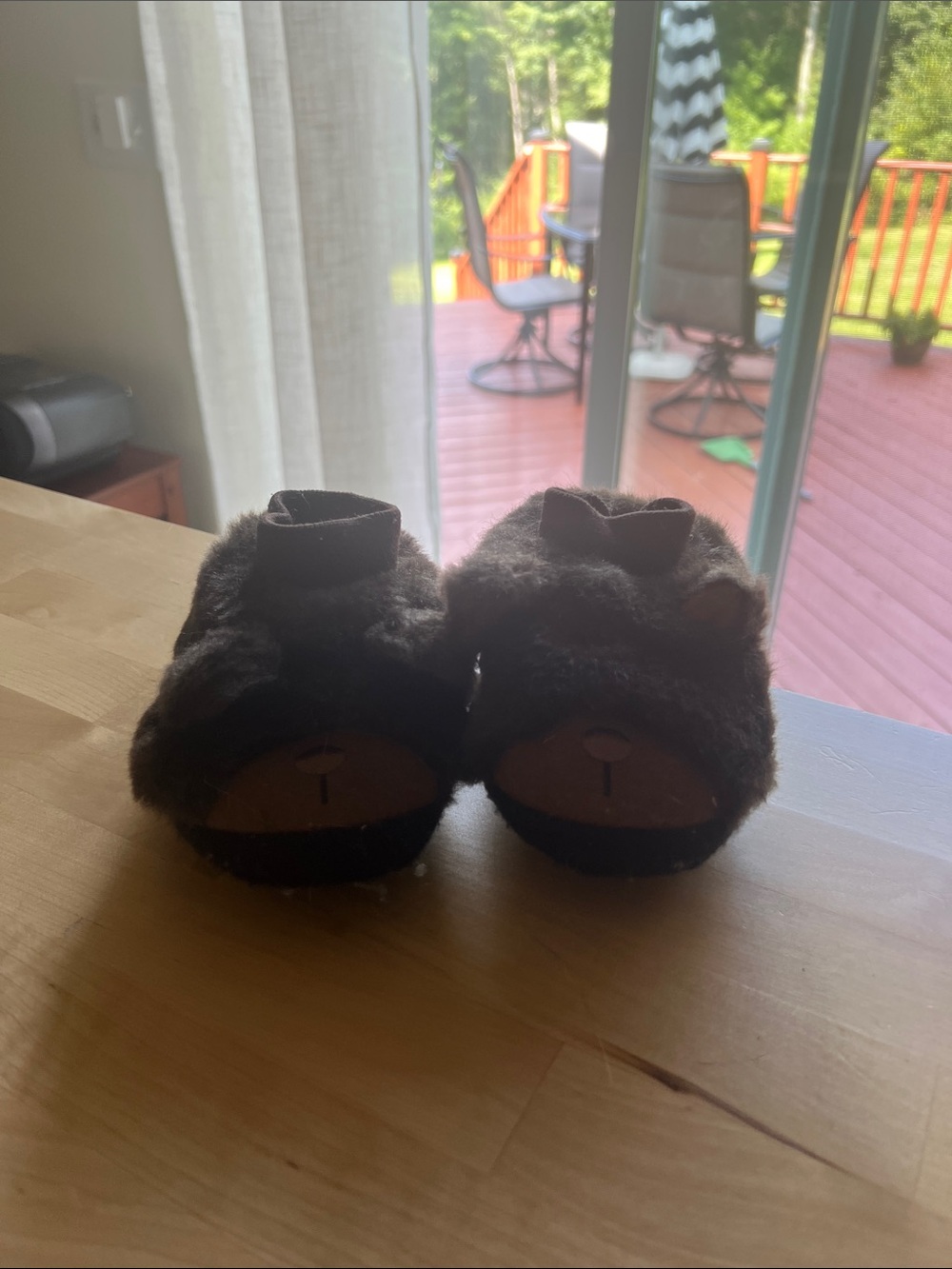 L.L. Bean Kids Dark Brown Fuzzy Bear Slip-Ons